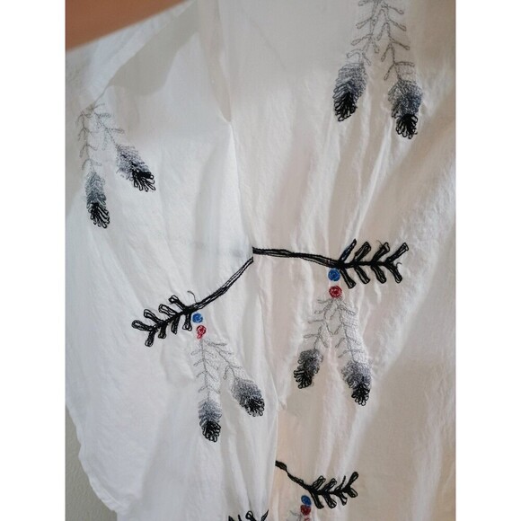 World Family Ibiza White Feather-Embroidered Beaded Tunic / Kaftan – Boho Dress - Picture 8 of 11